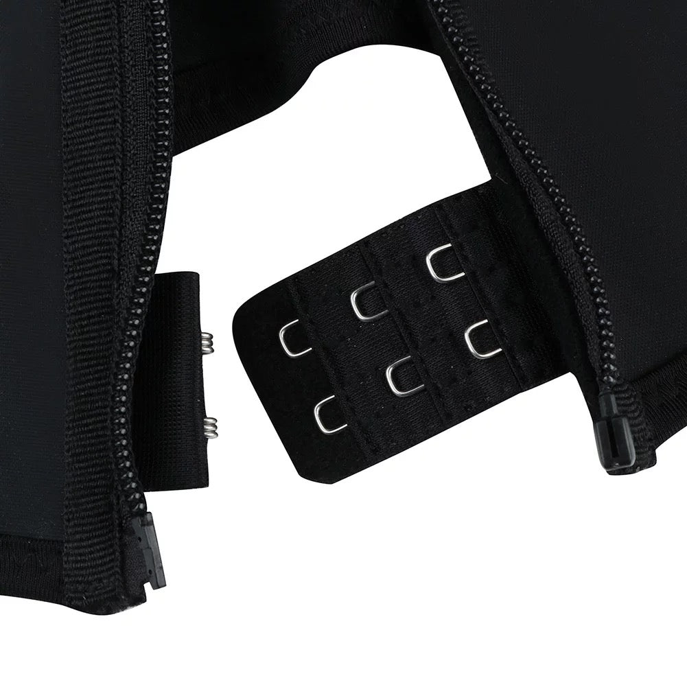 Black High Compression Double Velcro Strap Zipper Latex Waist
